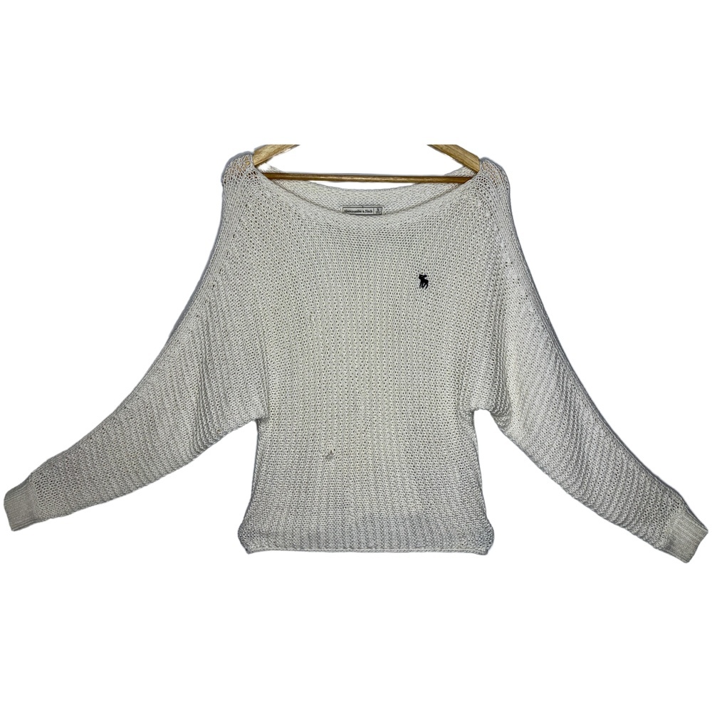 Abercrombie & Fitch Cream Knit Long Sleeve Pullover Scoop Neck Sweater Size S